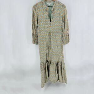 Emerson Fry India Collection floral boho midi dress green cotton Medium